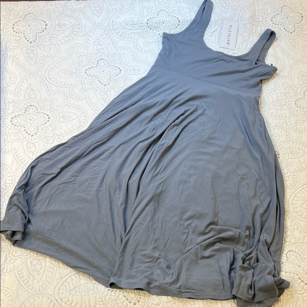 Athleta Santorini Midi Slate Blue Lined Sleeveless Dress -NWT Women’s Large - Picture 3 of 9